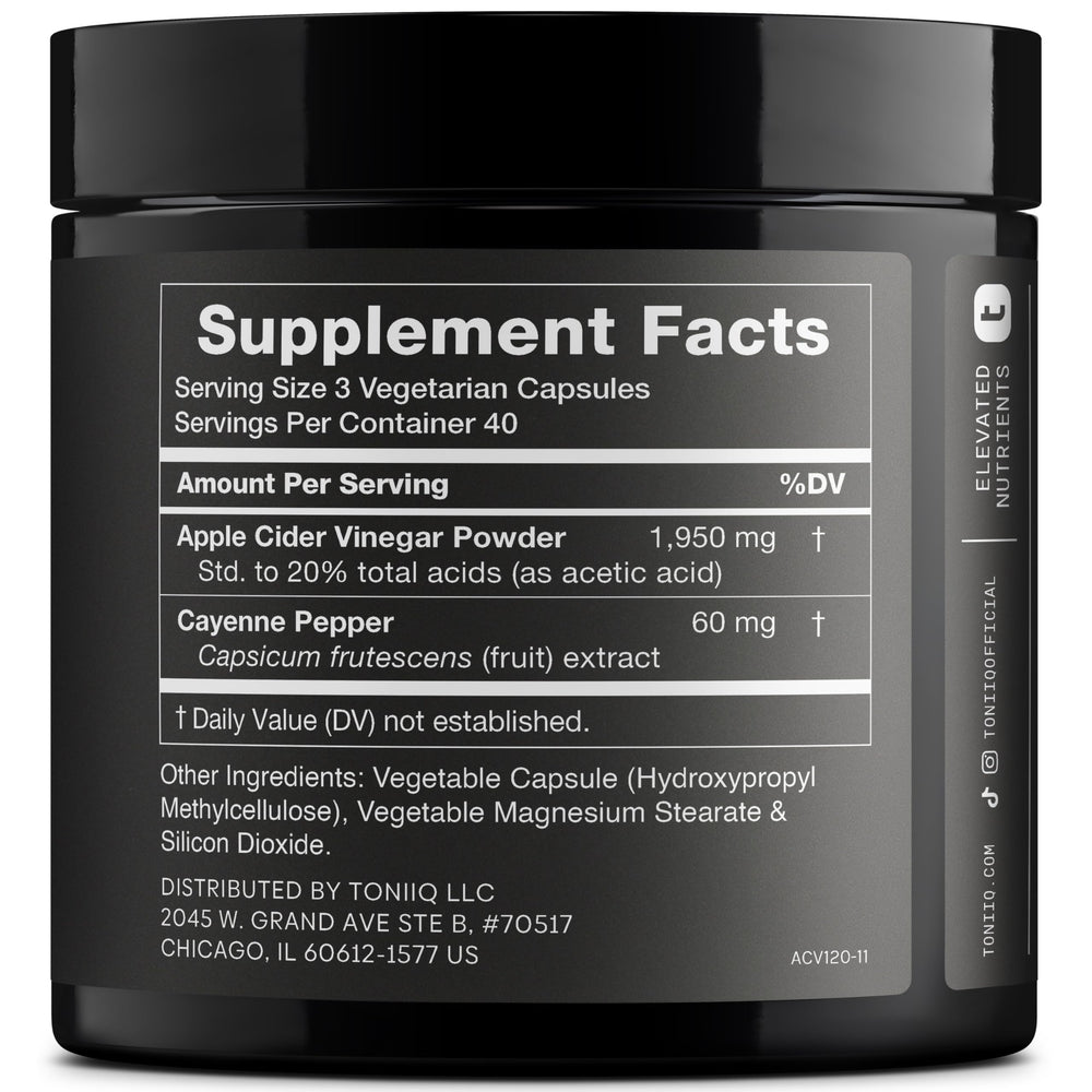 Toniiq Apple Cider Vinegar Capsules close-up of capsules for easy daily intake.