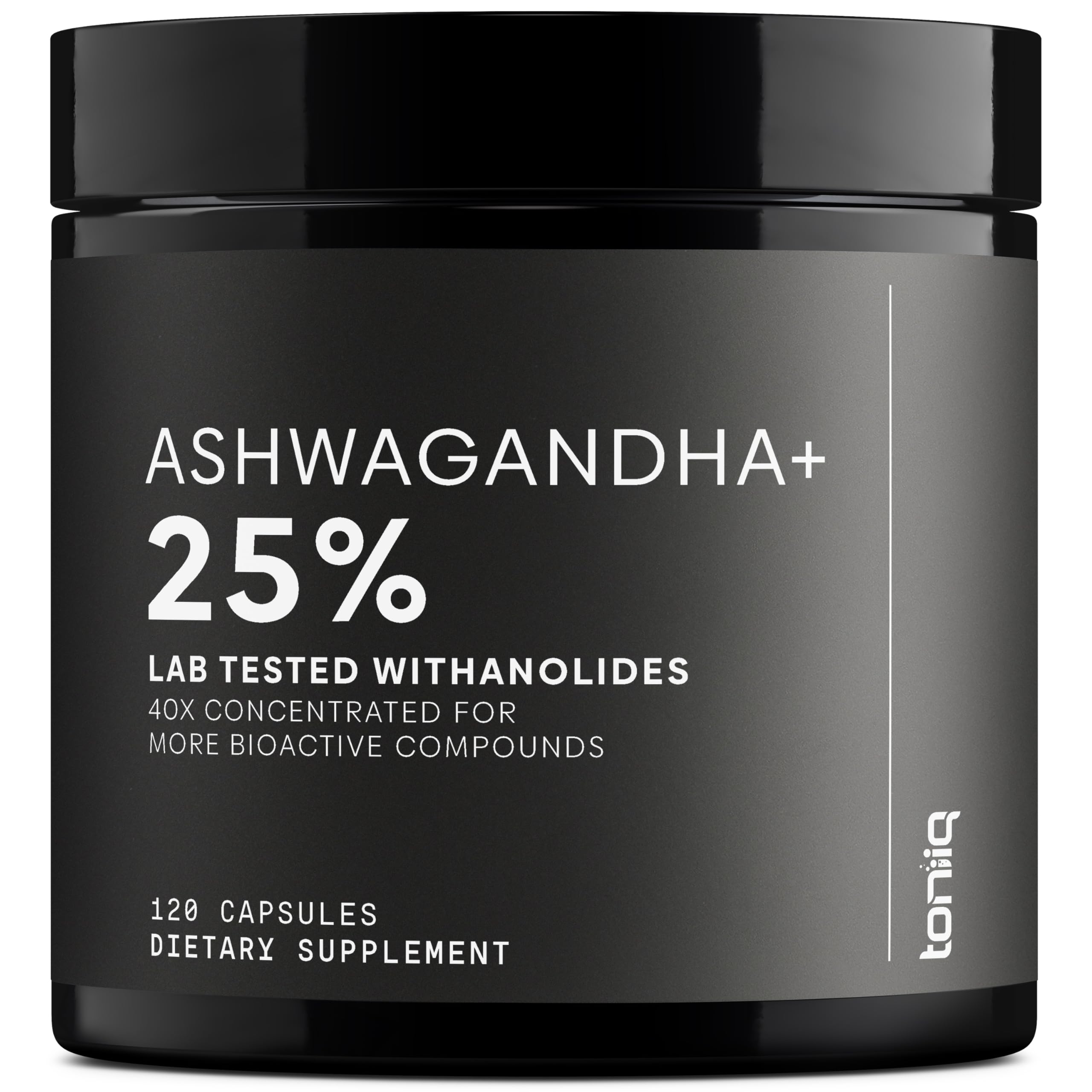 Toniiq Ashwagandha 40:1 extract bottle showing high potency for daily support