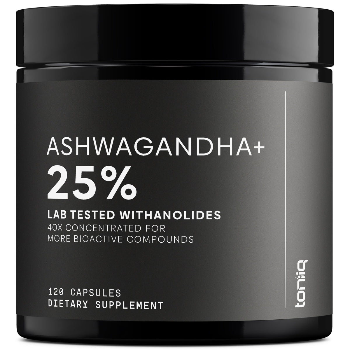 Toniiq Ashwagandha 40:1 extract bottle showing high potency for daily support
