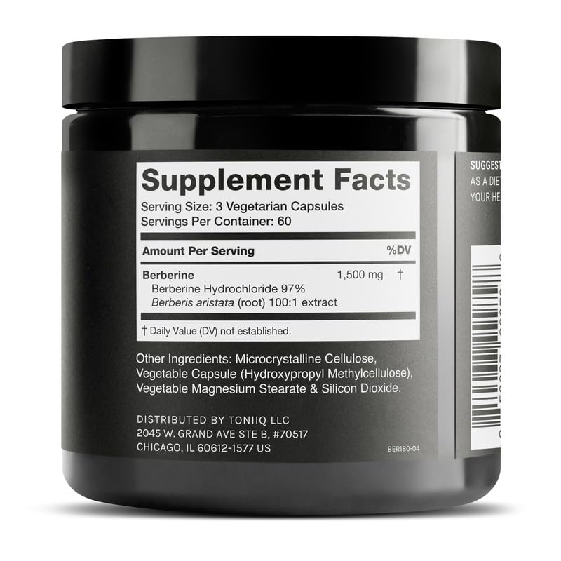 Toniiq Berberine HCl 97-percent powder focus illustrating concentrated purity for precise dosing
