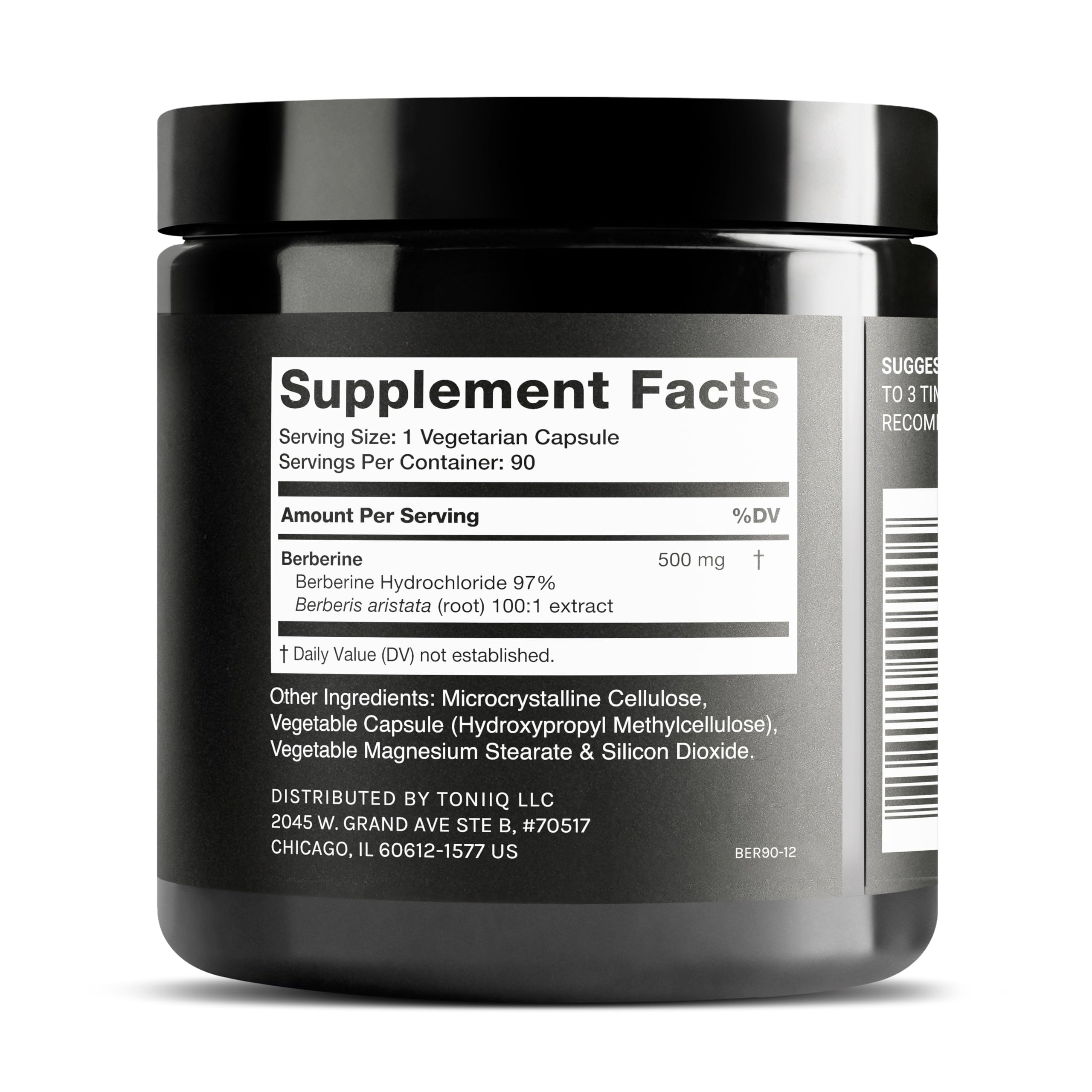 Toniiq Berberine HCl 97% purity claim emphasizing premium quality