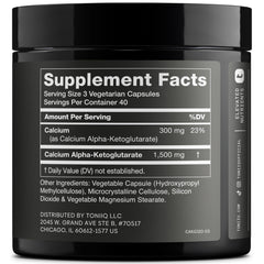 Toniiq Ca AKG capsules front view show vegetarian format for easy intake.