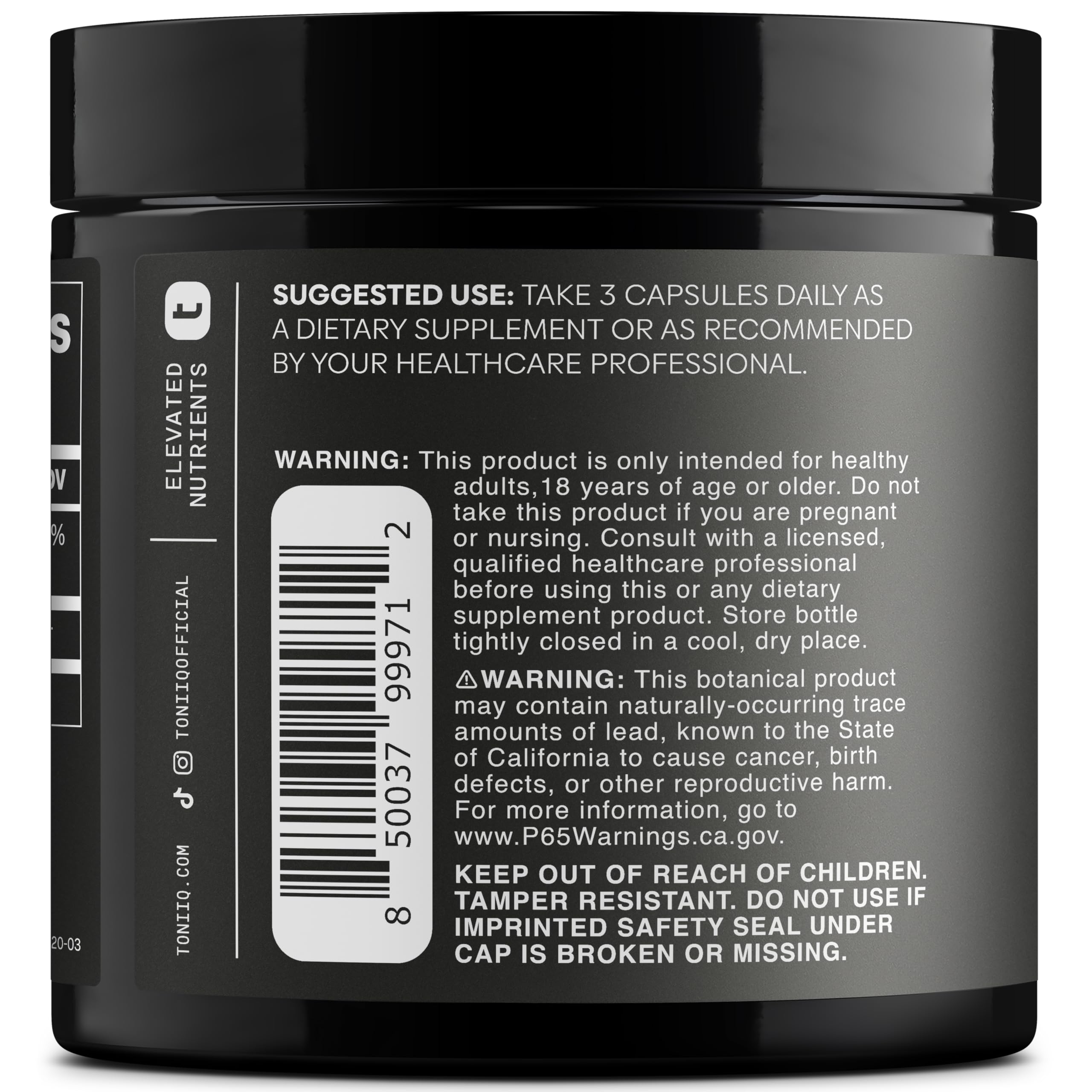 Toniiq Ca AKG purity seal signals 99%+ purity for reliable use.