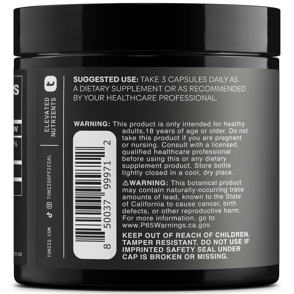 Toniiq Ca AKG purity seal signals 99%+ purity for reliable use.