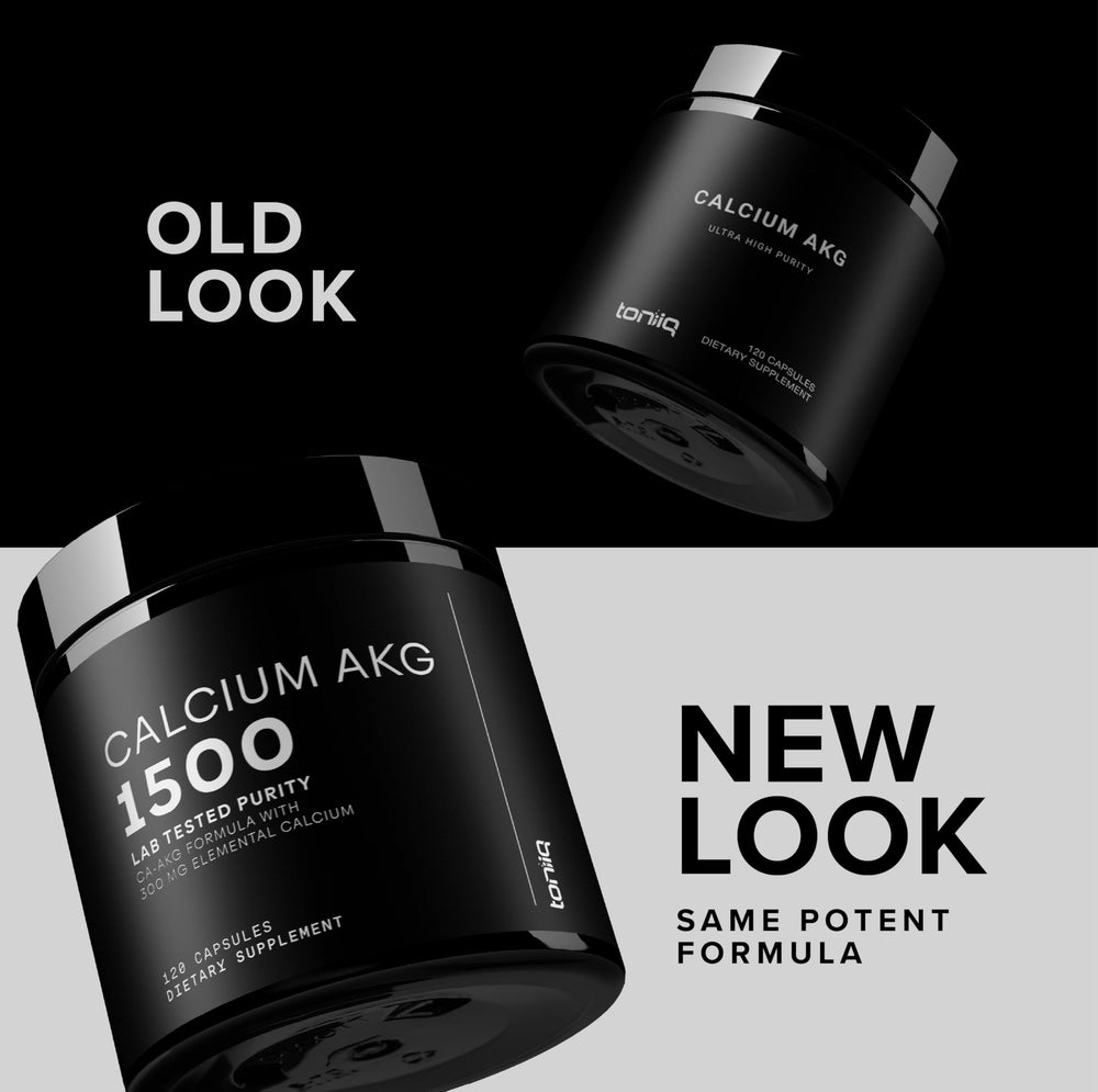 Toniiq Ca AKG vegetarian capsules highlight plant friendly supplement option.