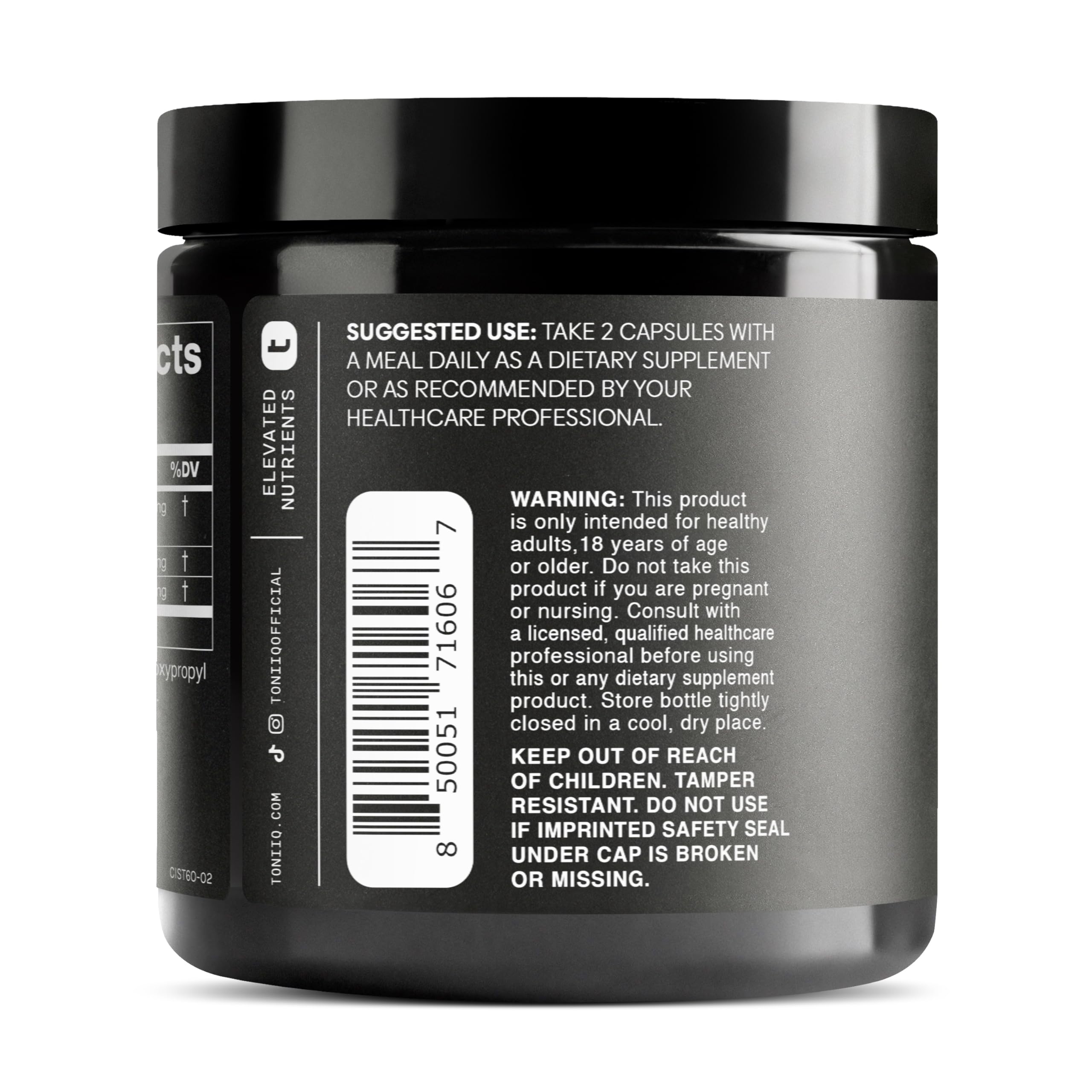 Toniiq label close-up highlights 10:1 potency and standardization.