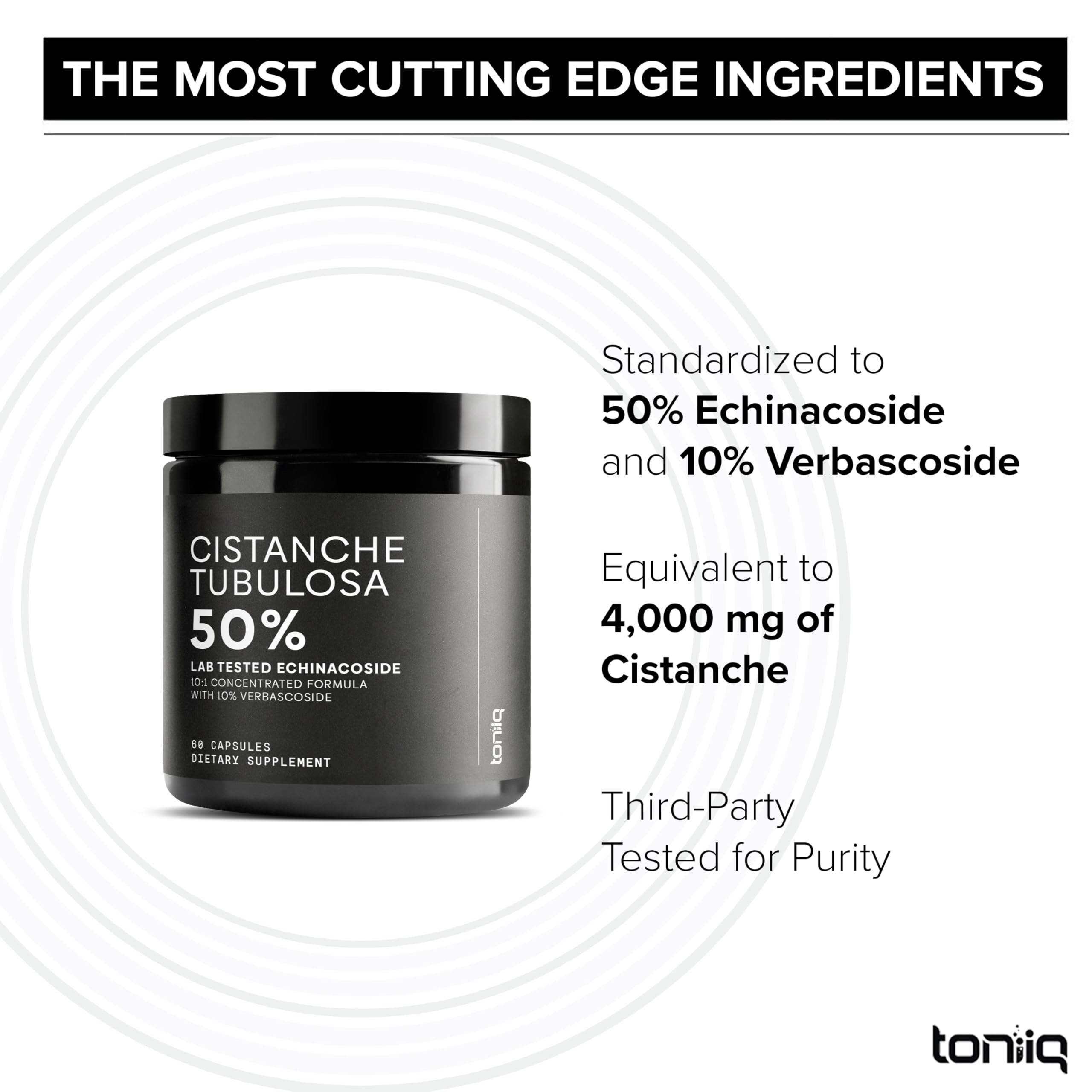 Toniiq purity seal demonstrates third-party testing and purity.