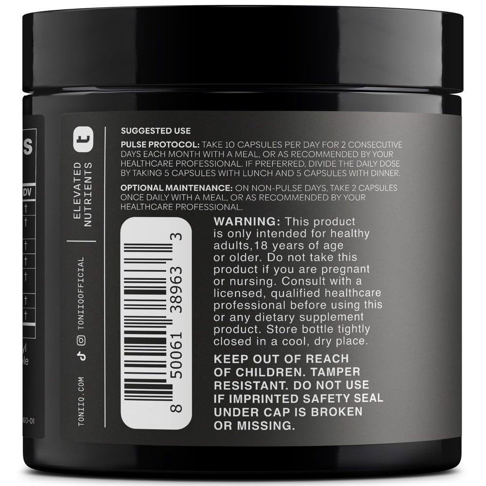 Toniiq five-compound stack graphic highlights Fisetin, Quercetin, Curcumin, Milk Thistle and Apigenin