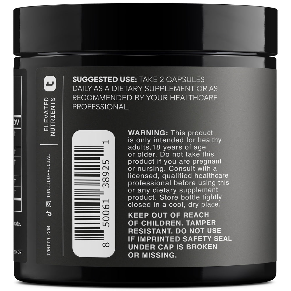 Toniiq GlucoVantage dihydroberberine powder beside the bottle indicating concentrated potency.