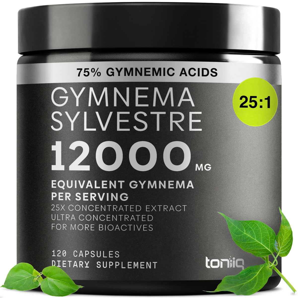 Toniiq Gymnema Sylvestre bottle close-up highlighting ultra high potency extract for daily use