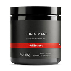 Toniiq Lion's Mane bottle with 120 capsules for daily focus