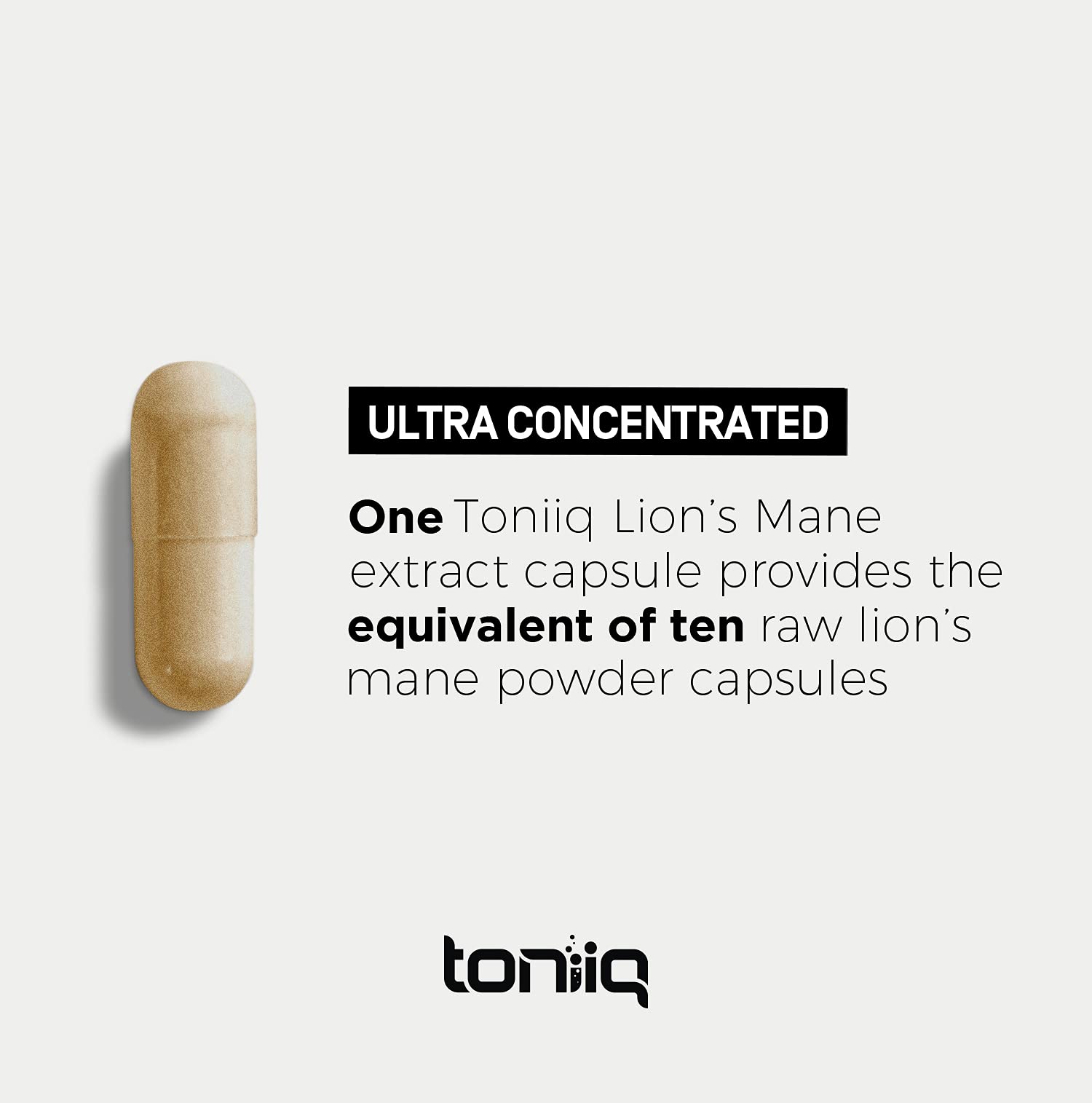 Toniiq Lion's Mane with third-party lab seal for verified quality