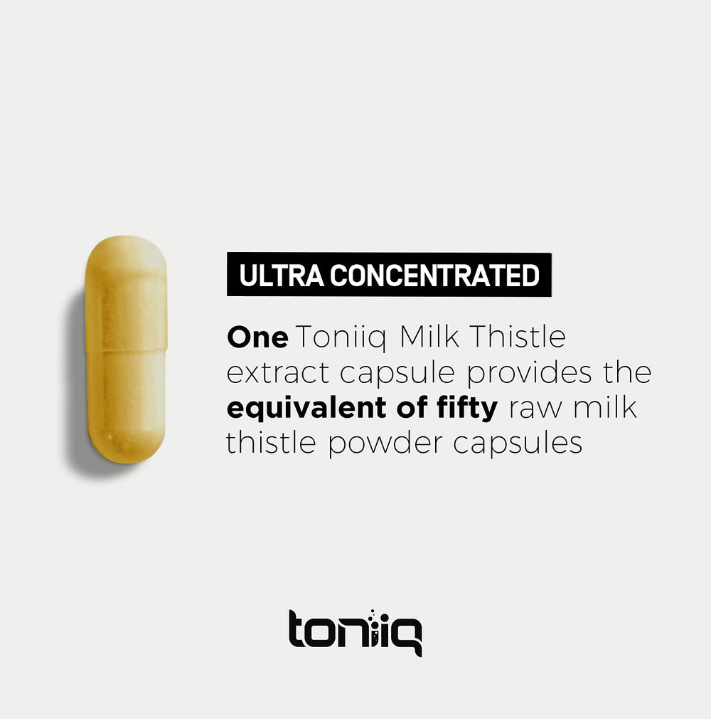 Toniiq Milk Thistle serving setup with glass of water for routine use