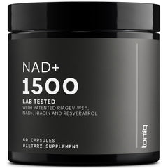 Toniiq NAD+ 1500mg bottle close-up highlighting potency and ingredients