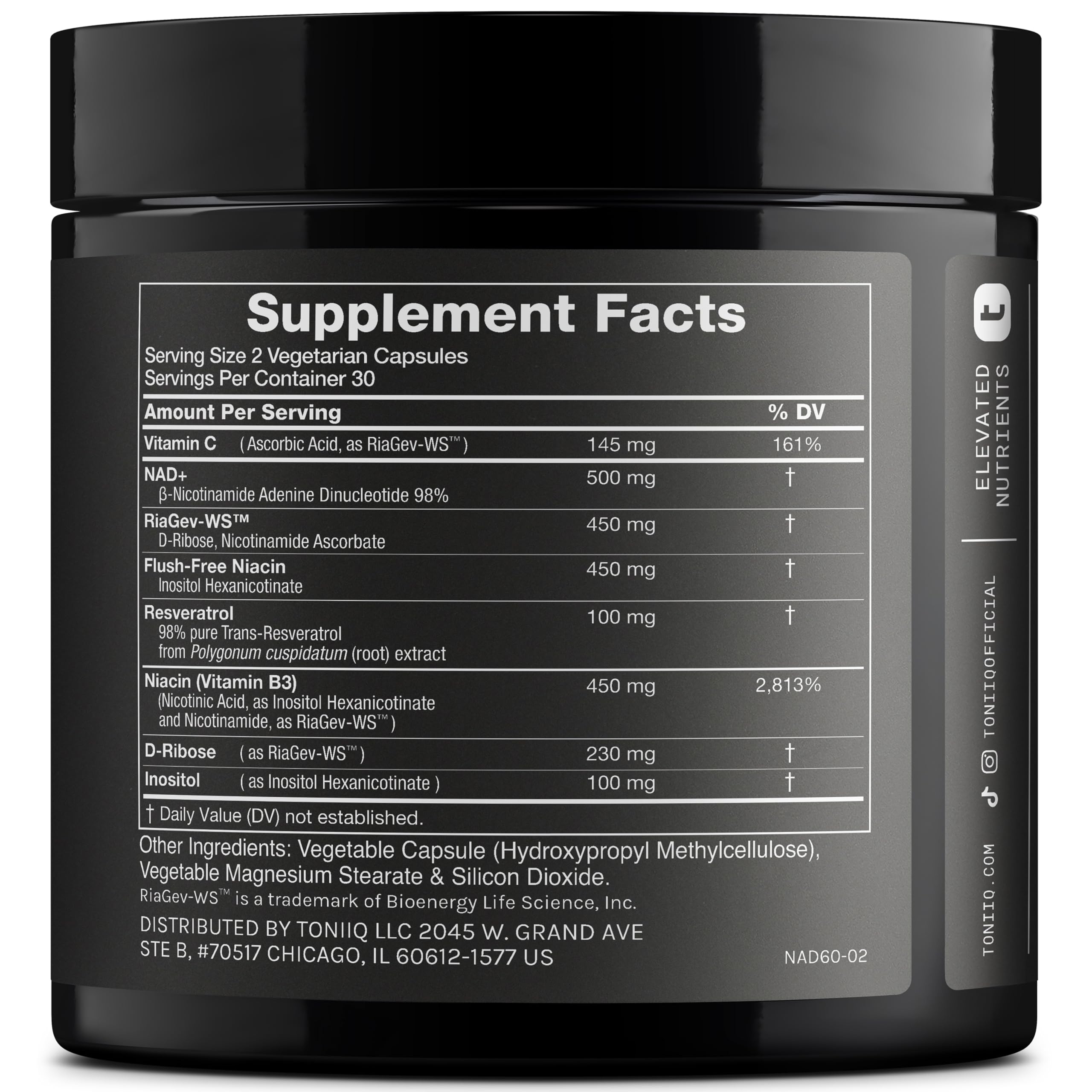 Toniiq NAD+ 1500mg bottle pour showing easy daily intake