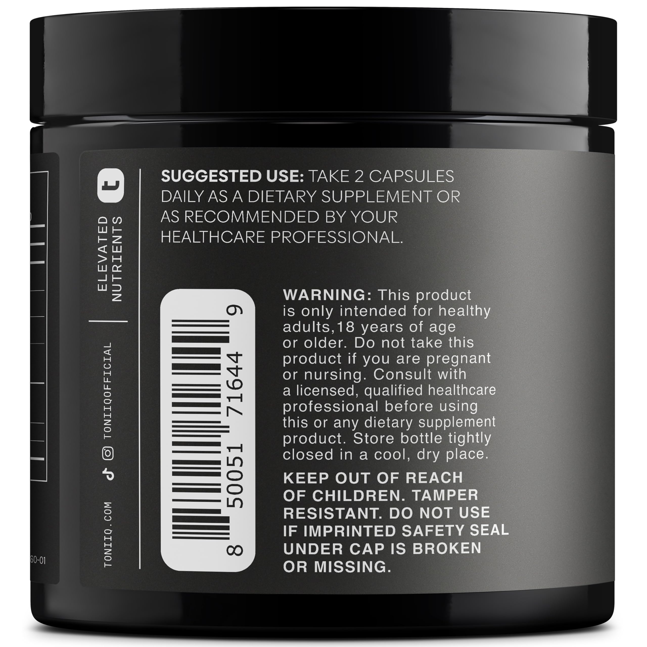 Toniiq NAD+ 1500mg capsules in a row for high-dose convenience