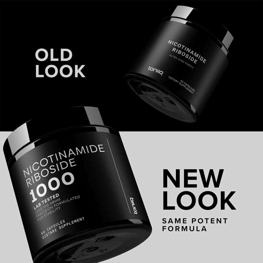 Toniiq Nicotinamide Riboside vegan capsules shown in blister pack.