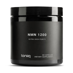 Toniiq NMN 1200mg capsules in bottle for high-purity daily dosing.