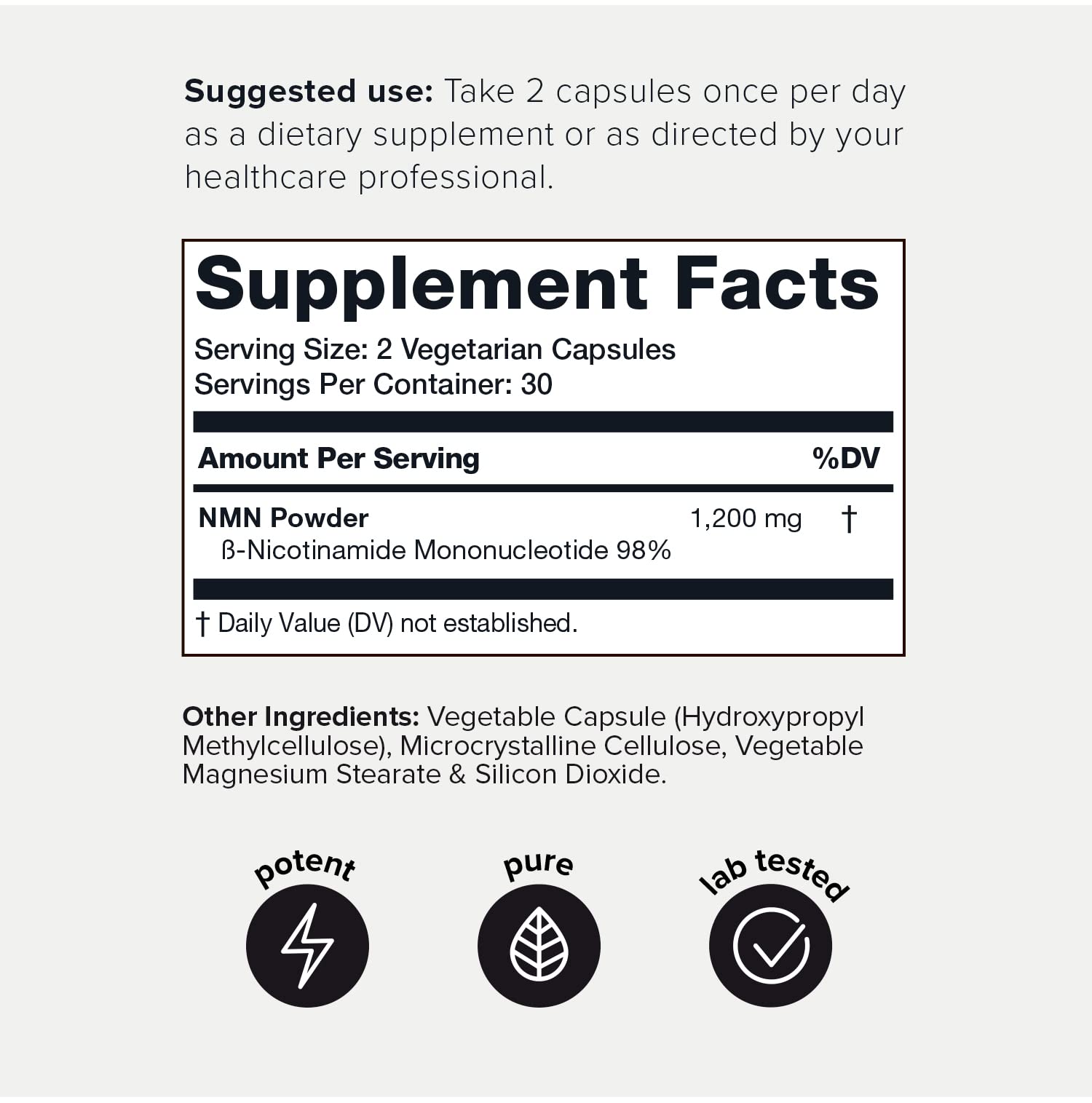 Toniiq NMN stabilized capsules in a black bottle protect potency from light.