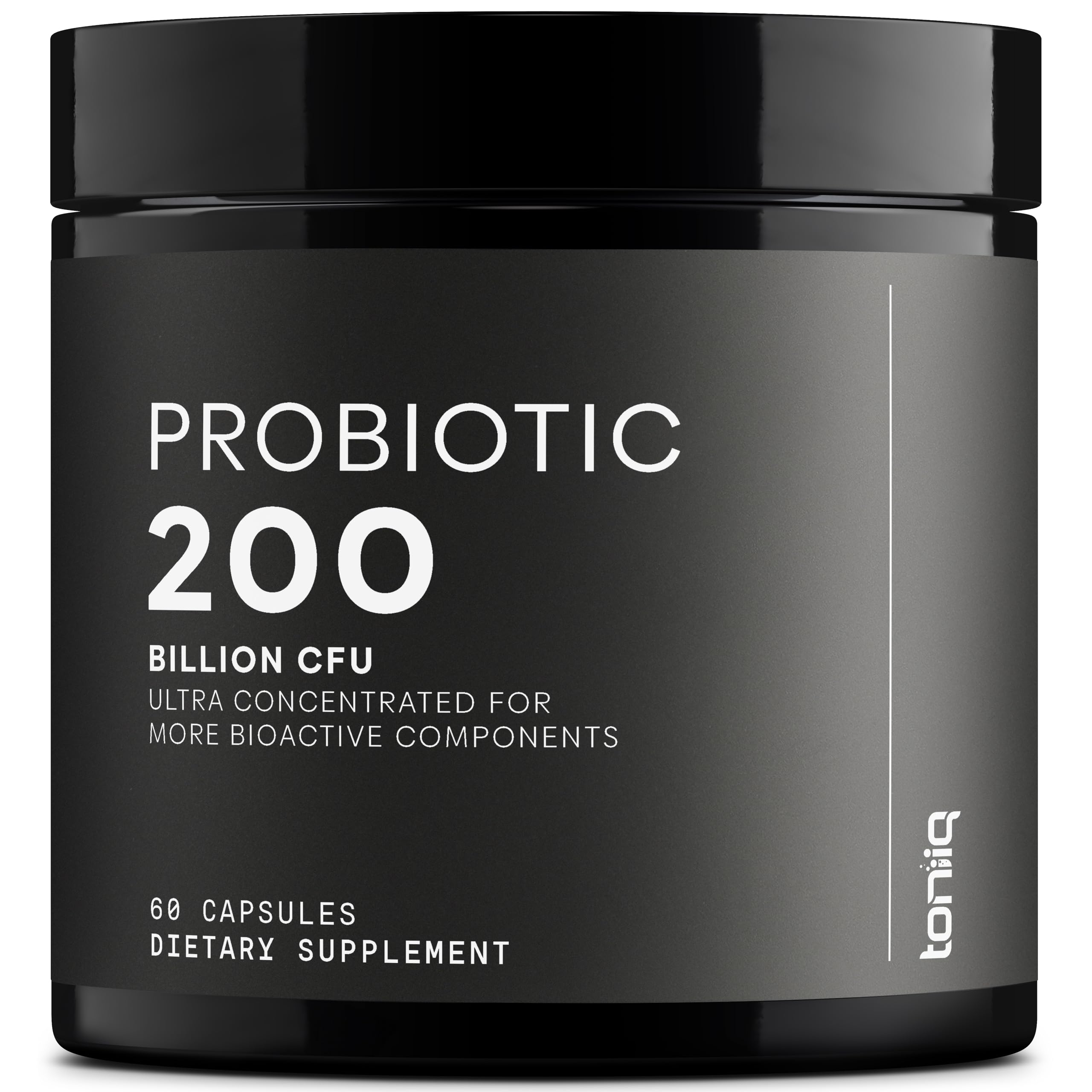 Toniiq probiotic 200Billion bottle demonstrates daily gut-support capsule routine.