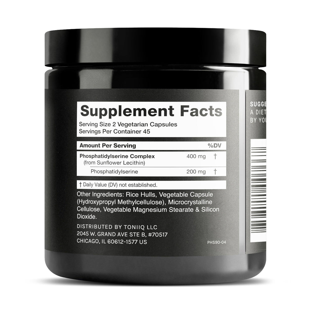 Toniiq PS 400mg formulation label emphasizing strength and purity for daily support.