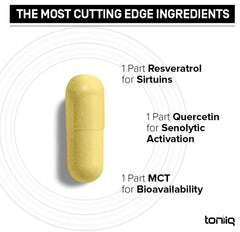 Toniiq Resveratrol Blend ingredient label featuring MCT oil for bioavailability
