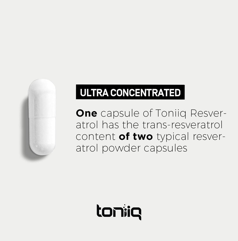 Toniiq Resveratrol third-party test stamp signals independent quality verification.
