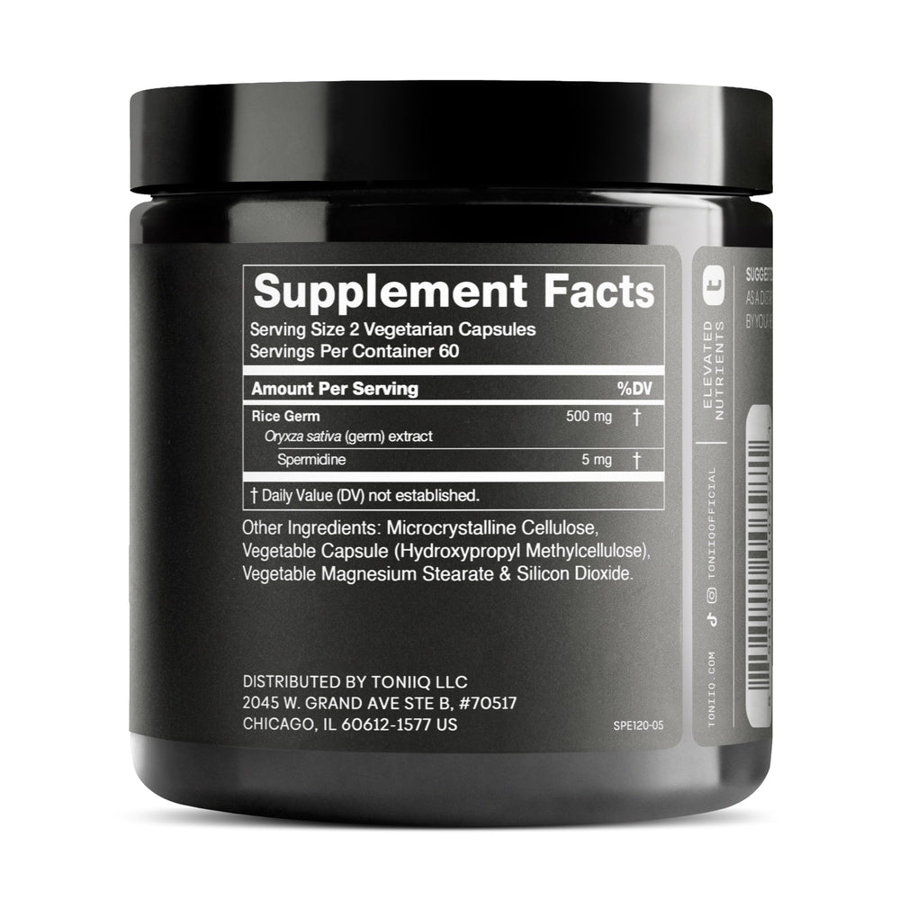 Toniiq spermidine bottle on table ready for daily use.