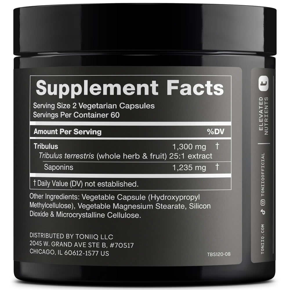 Toniiq Tribulus Terrestris capsules 120-count bottle for daily vitality.