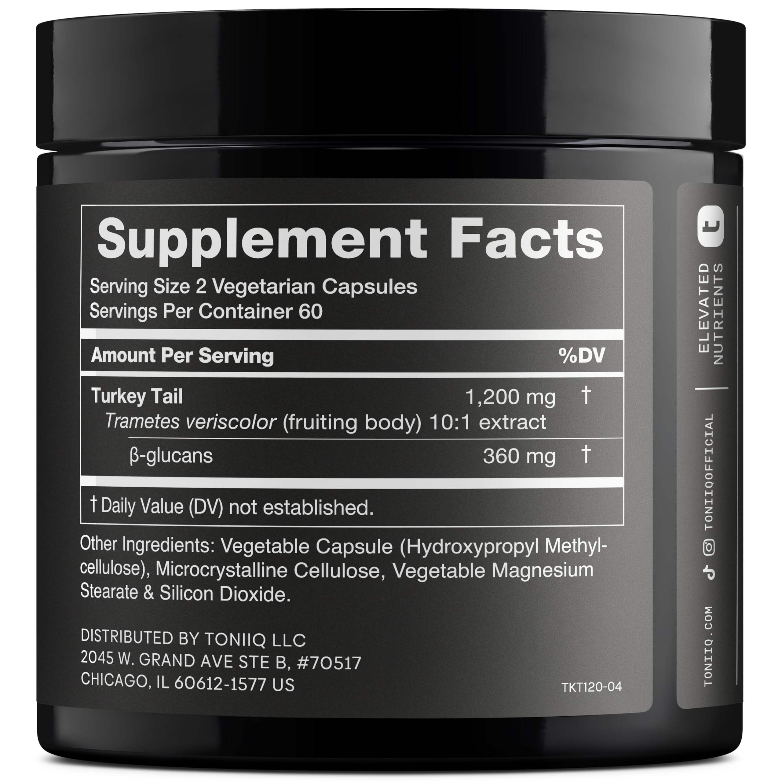 Toniiq Turkey Tail capsules beside water for simple daily use