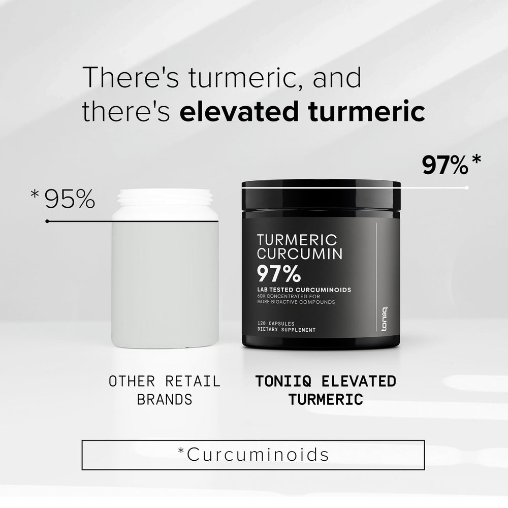 Toniiq Turmeric Curcumin capsules, 120-count package for daily use