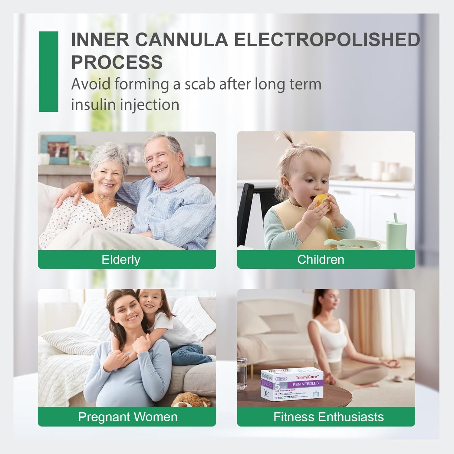 TonmiCare 32g 4mm EO-sterilized needle packaging for safe storage.
