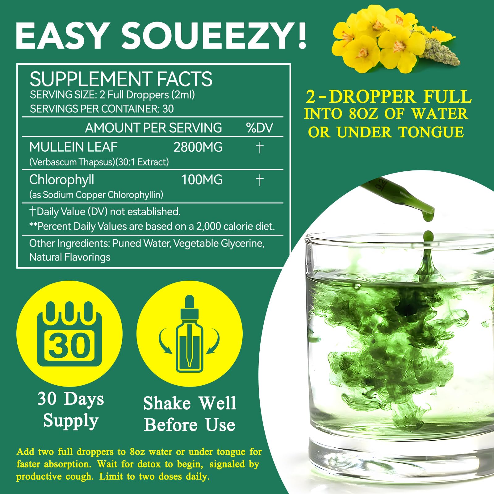 Tooffi Mullein Drops amber bottle with soft lighting conveys easy use.