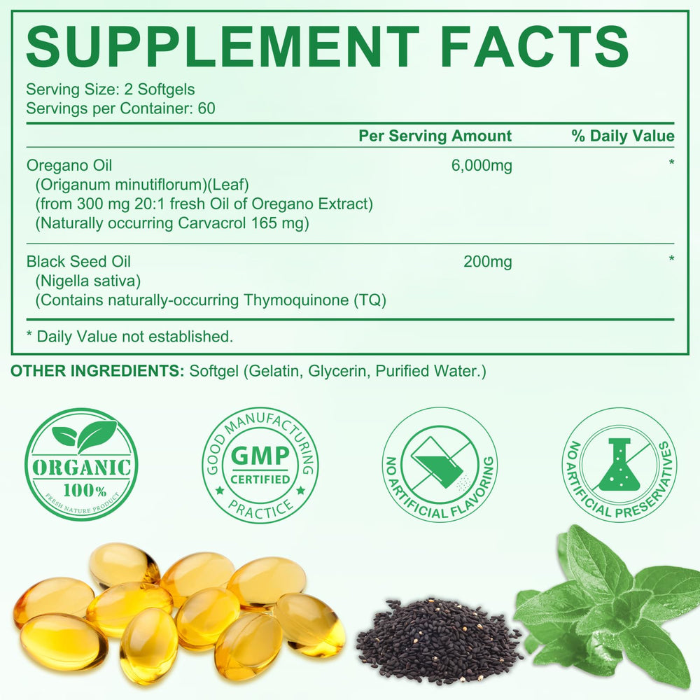 Tooffi Oil of Oregano Softgels antioxidant profile featuring carvacrol and thymoquinone