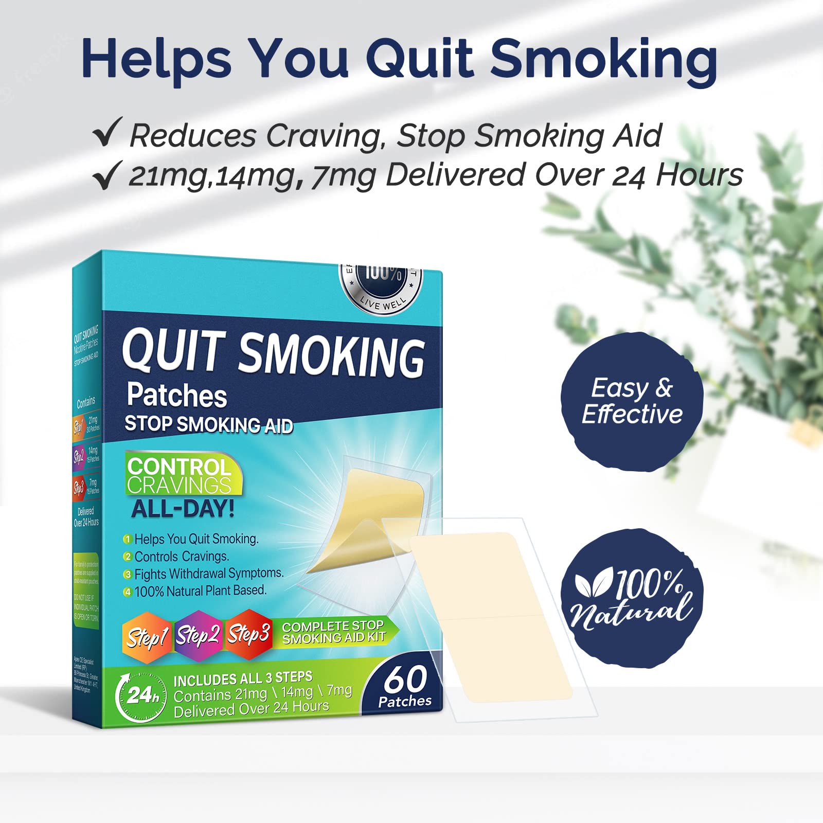 Tooffi Quit Smoking Patches Step 3 24hr release close up highlighting continuous support