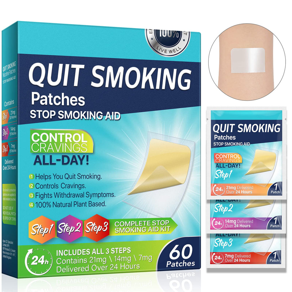 Tooffi Quit Smoking Patches Step 3 packaging shows the 60 patch kit for a steady quit journey