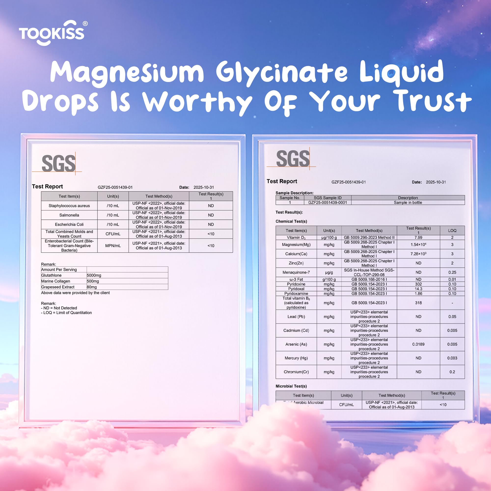 Tookiss kids morning-evening routine with magnesium drops imagery.