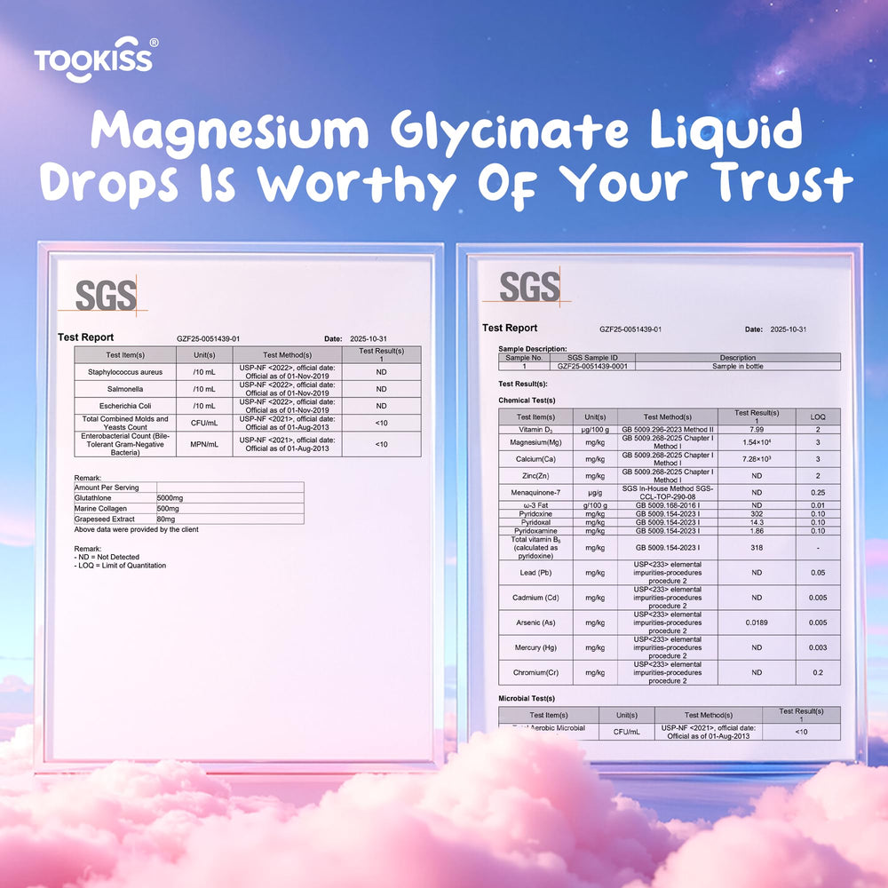 Tookiss kids morning-evening routine with magnesium drops imagery.