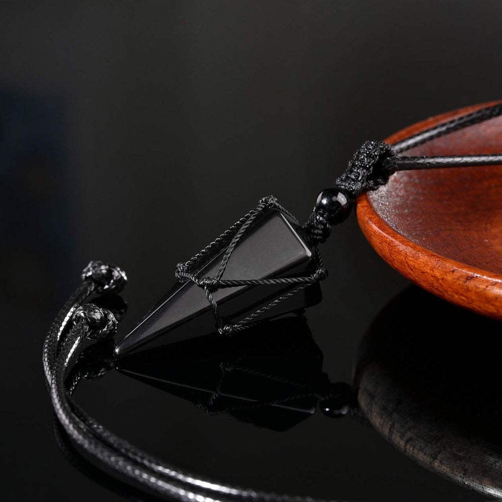 Top Plaza natural black obsidian crystal pendant with protective vibes
