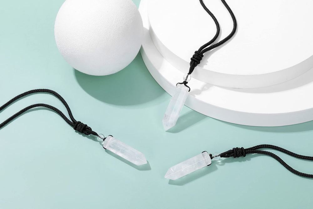 Top Plaza natural crystal pendant close-up showing clear facets