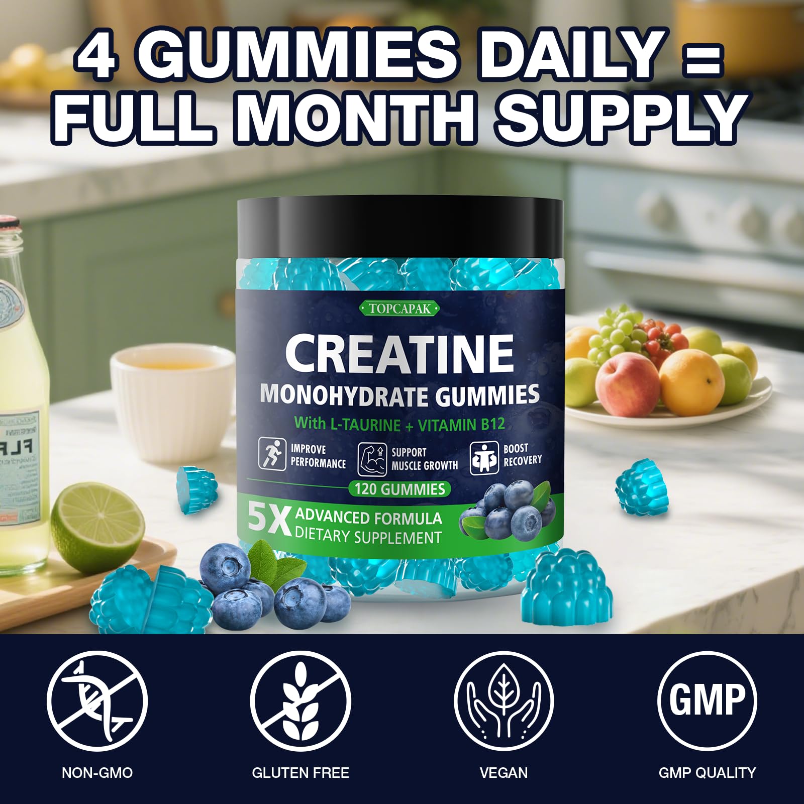 TOPCAPAK Creatine Monohydrate Gummies ingredients label overview