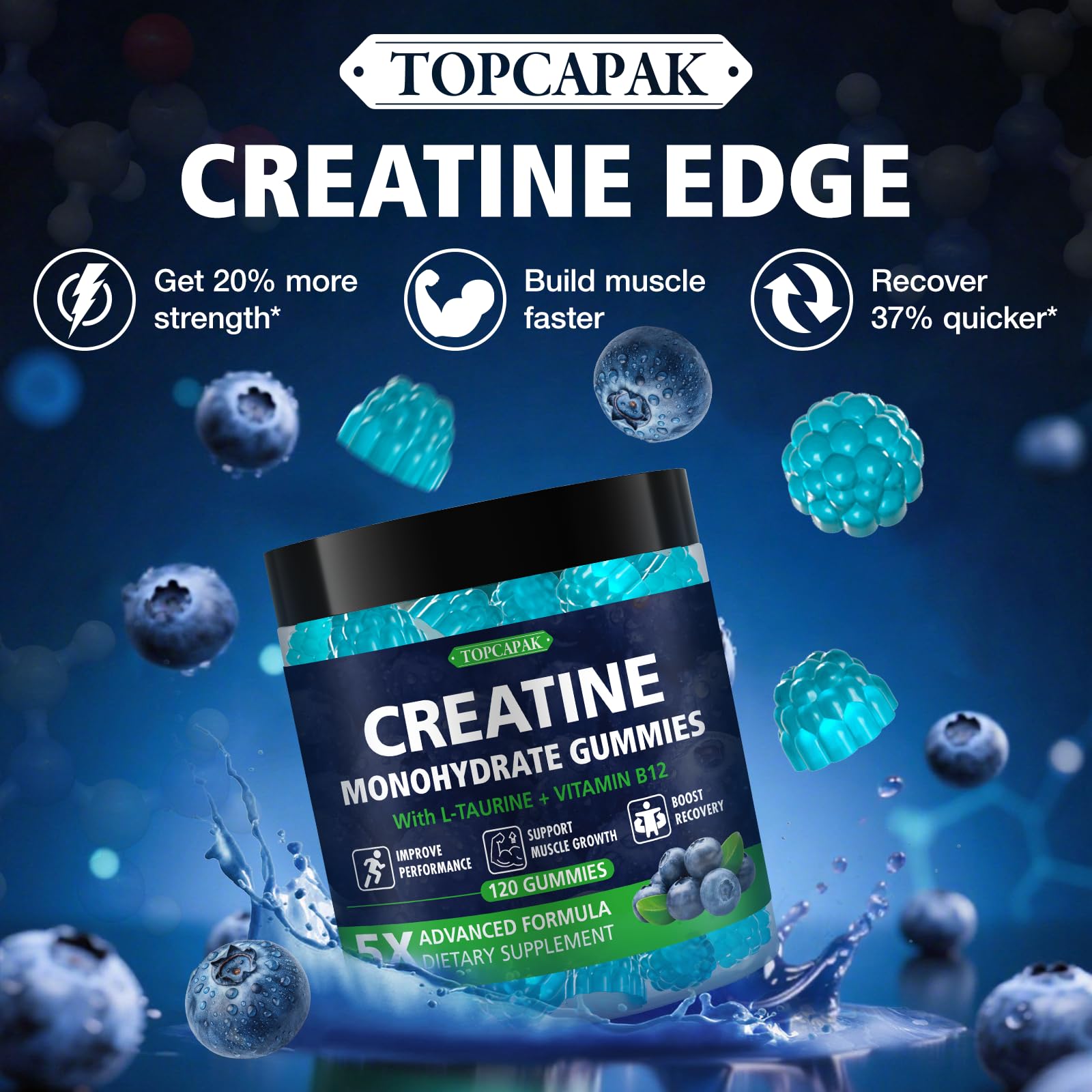 TOPCAPAK Creatine Gummies raspberry-shaped snack for on-the-go energy