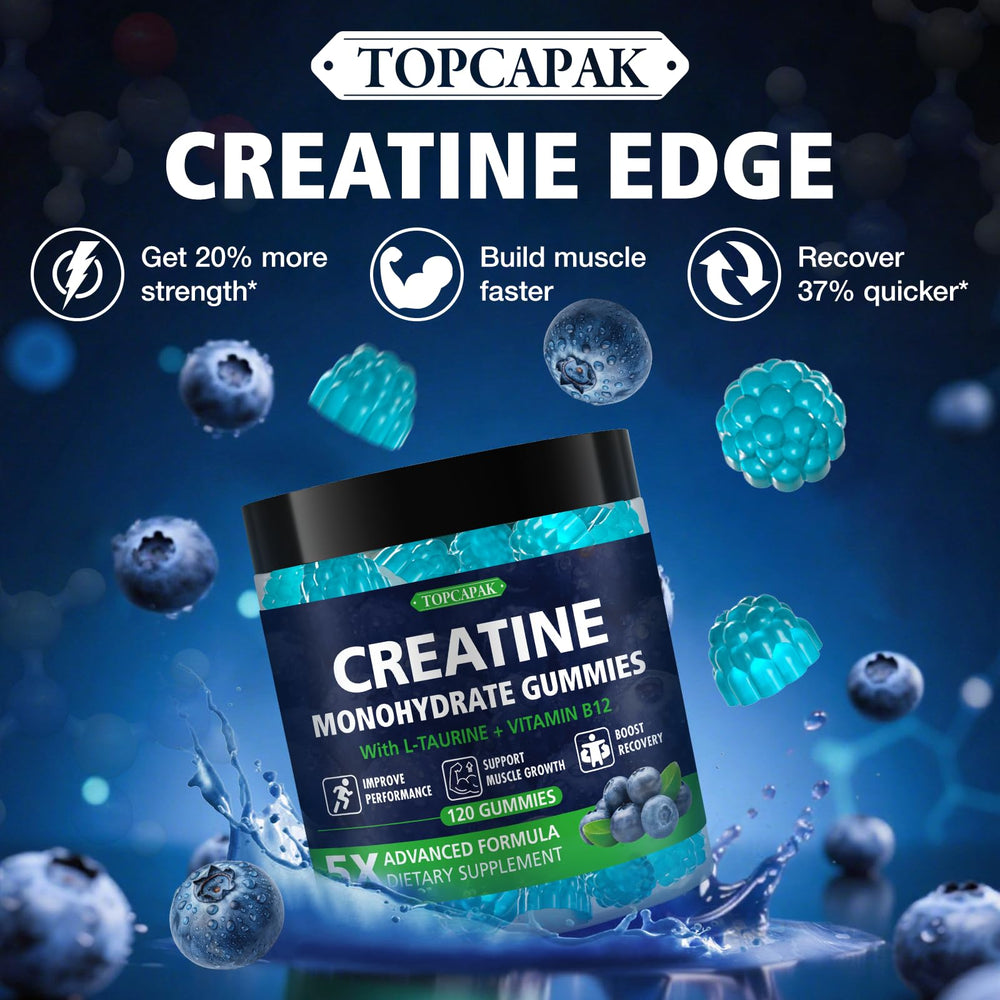 TOPCAPAK Creatine Gummies raspberry-shaped snack for on-the-go energy