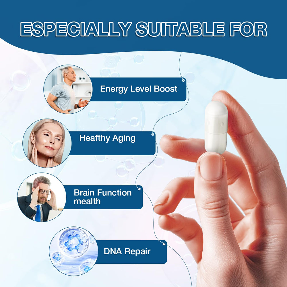 TOPCAPAK NAD+ 1000mg ingredients panel showing NR and Resveratrol blend for energy support