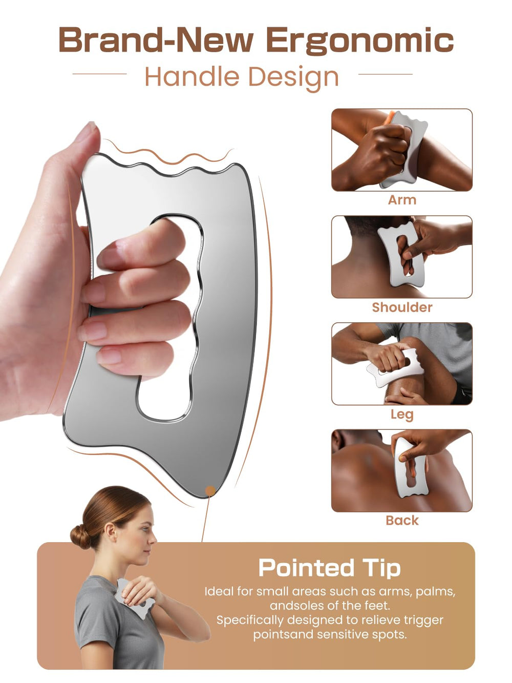 TOPhld muscle scraper tool in use for therapeutic massage on tense areas.