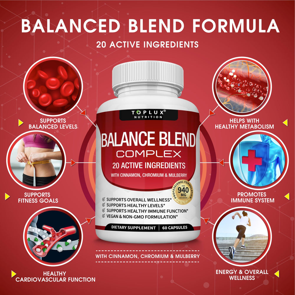 Toplux Balance capsules close-up showing plant-based, easy to take.