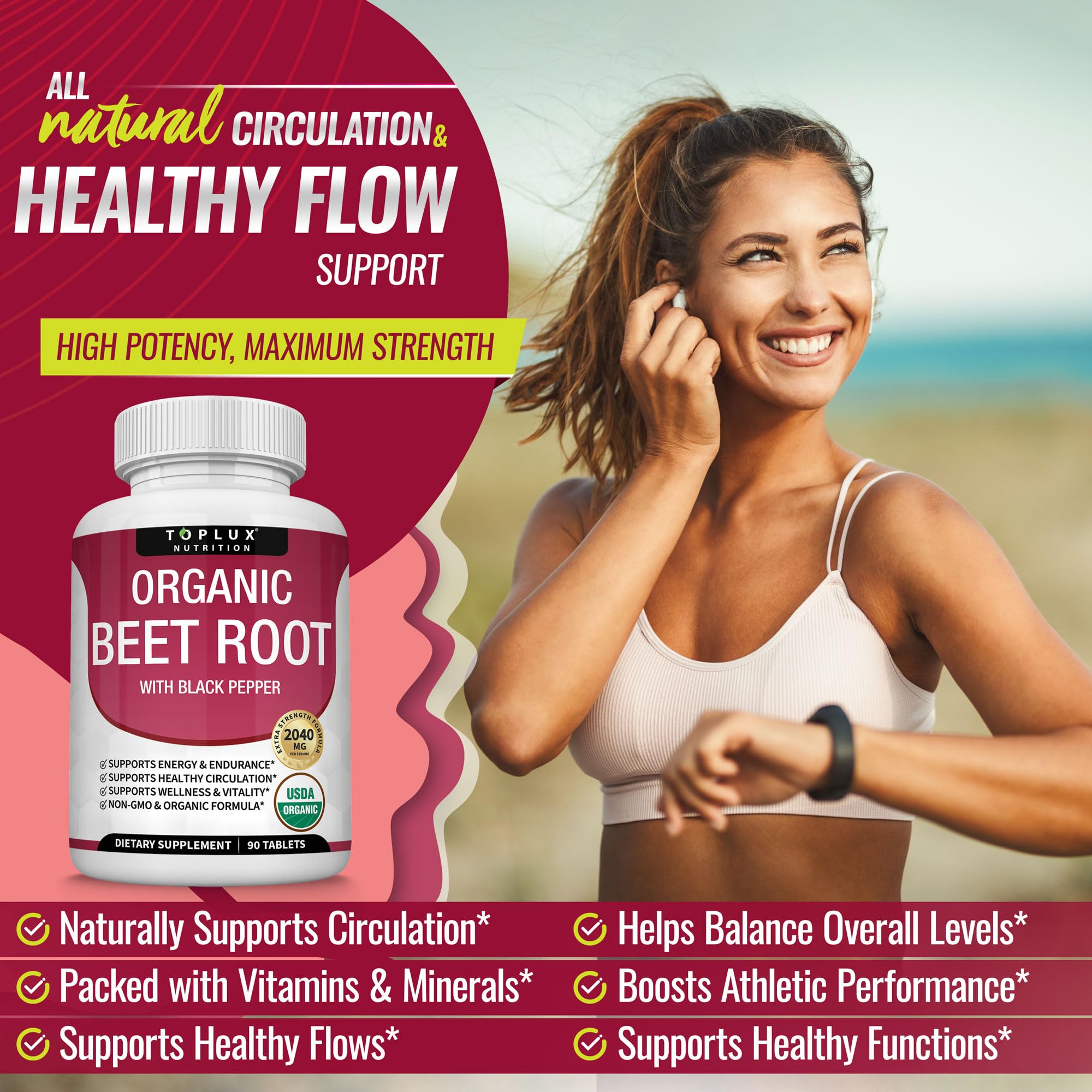 Toplux Beet Root Tablets close-up showing black pepper for absorption
