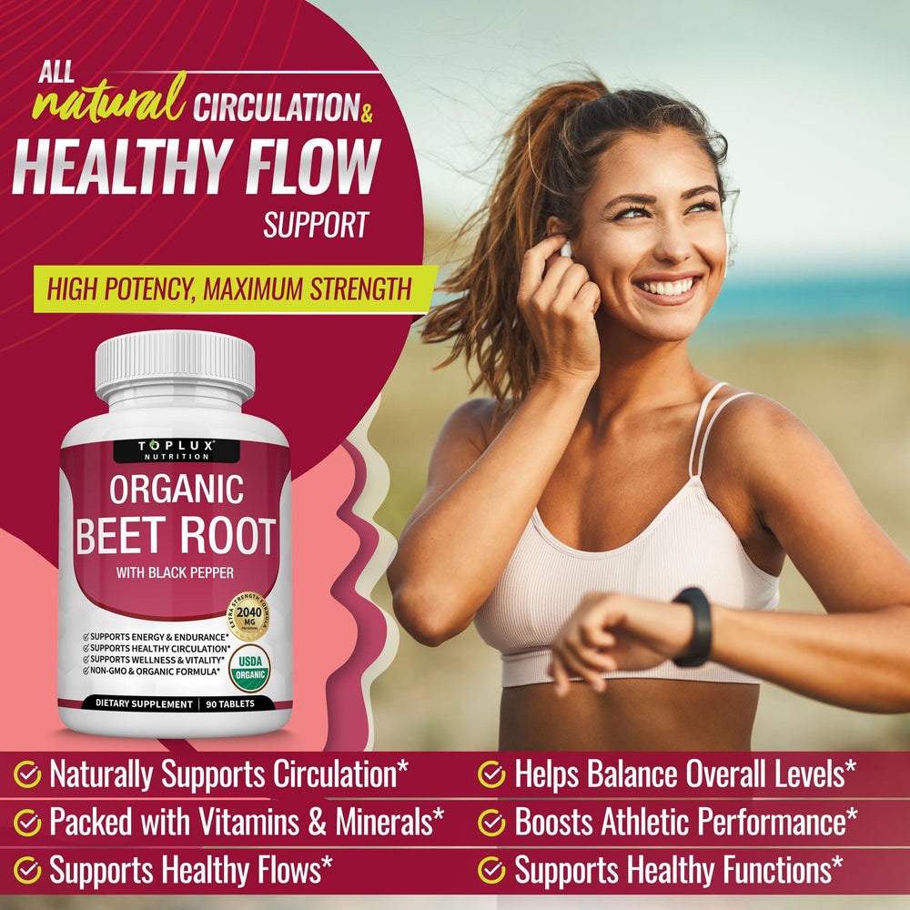 Toplux Beet Root Tablets close-up showing black pepper for absorption