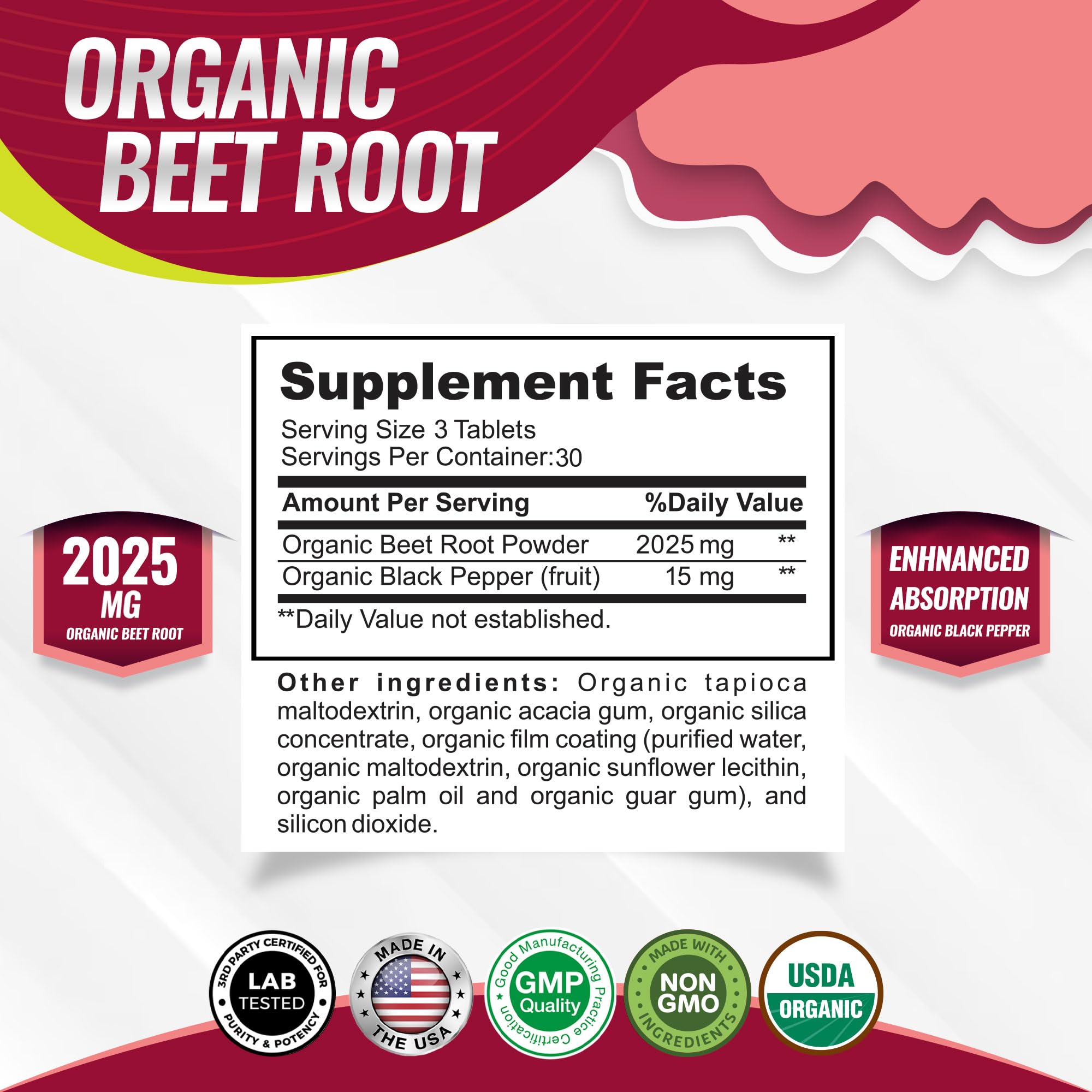 Toplux Beet Root label close-up highlighting non-GMO ingredients
