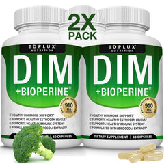 Toplux DIM 910mg bottle for daily hormone-support supplementation.